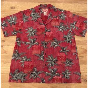 RJC Hawaiian Shirt Red Palm Trees Cotton USA Hawaii Short Sleeve Men Large